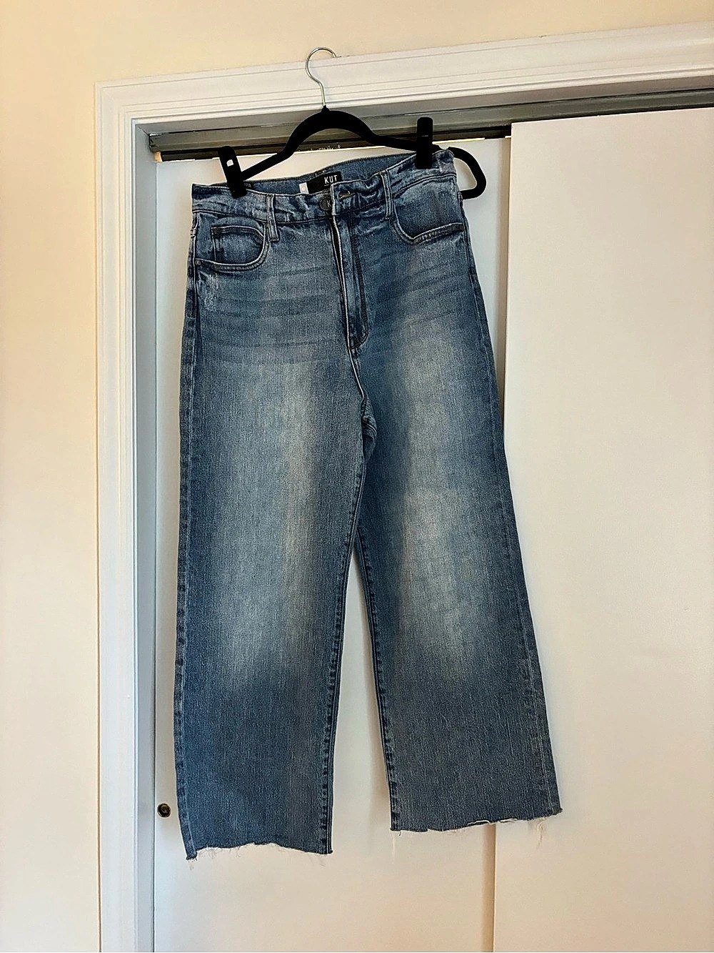 KUT from the Kloth Meg High-Rise Wide Leg Raw Hem Jeans Wide Leg Jeans in Blue